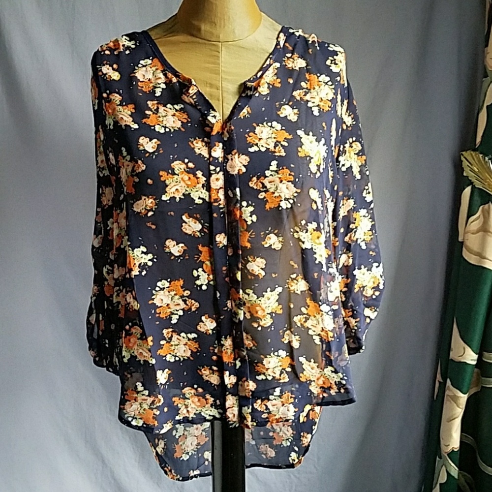 NWOT TOBI sheer flowy high low floral blouse S